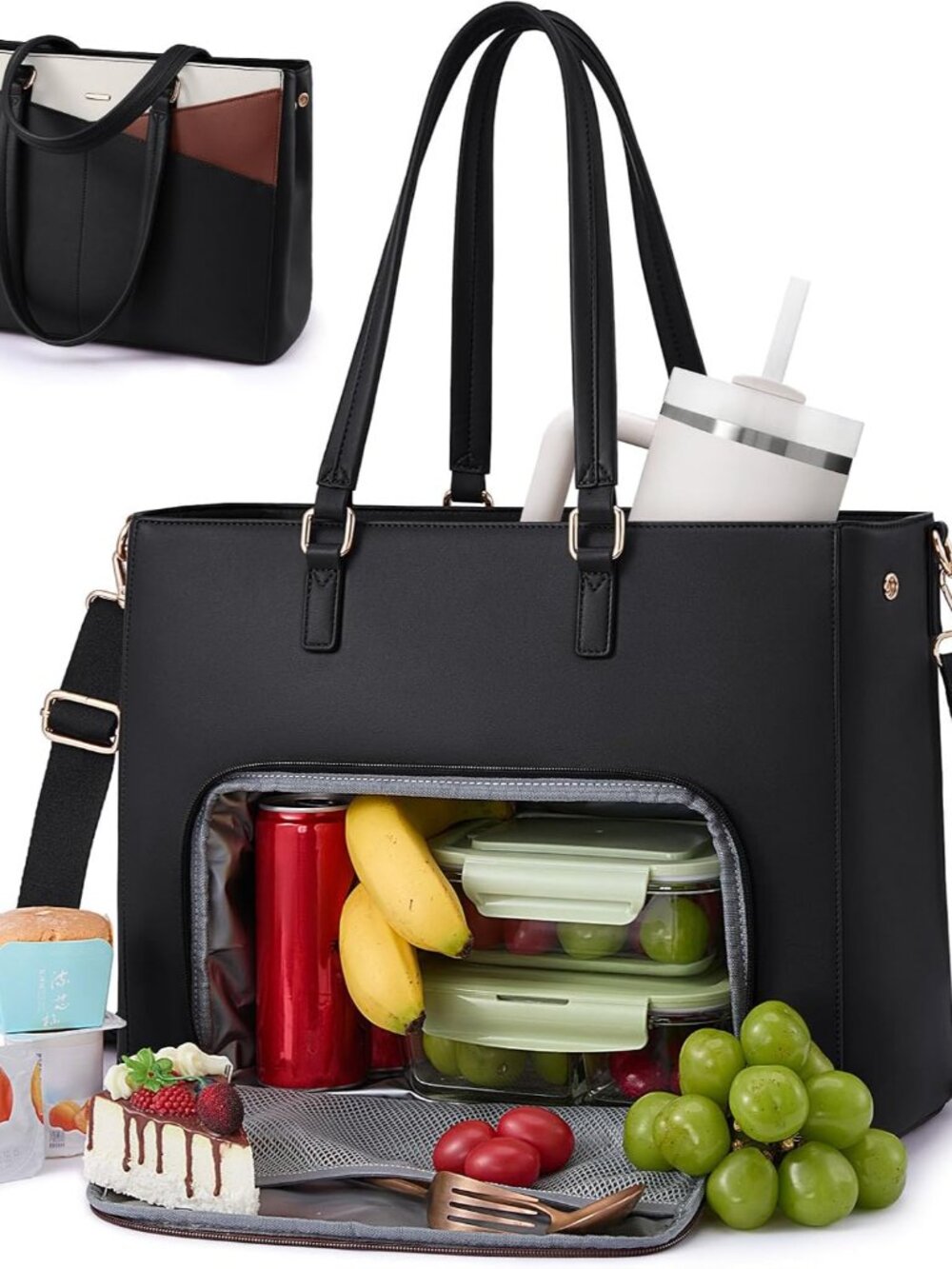 Lunch Tote Bag for Women, 3 in 1 Work Bag with Leakproof Cooler Compartment, Lap